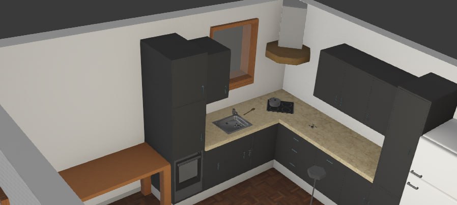 3D view of the kitchen simulation environment